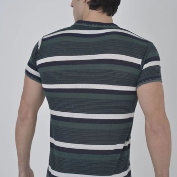 Erkek Polo Yaka tişört Slim Fit Dokuma Çizgili  Kısa kol T-Shirt - Haki